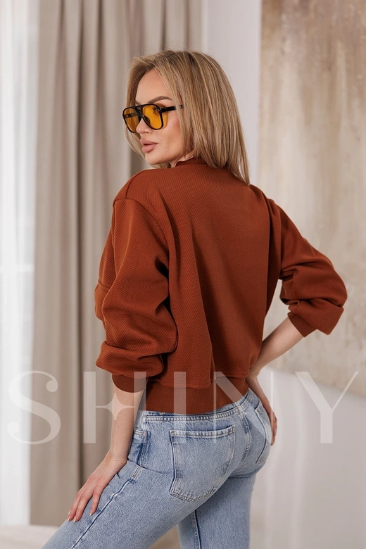 Elegantná hnedá dámska bunda typu bomber