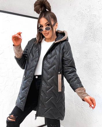 Voľná prechodná bunda vo veľkosti plus size s kapucňou, čierna