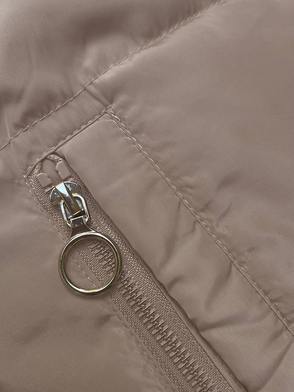 Oboustranná krátka bunda s kapucňou v odtieni cappuccino-khaki (B8181-12011)