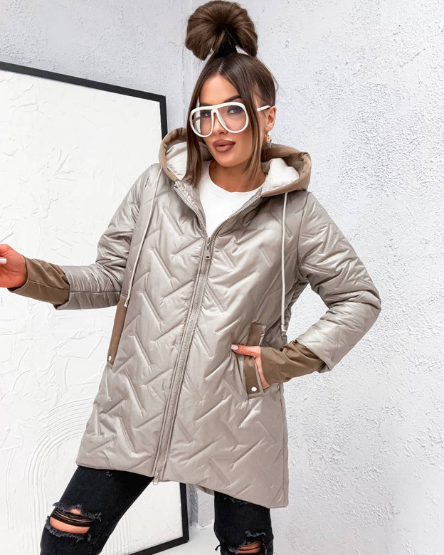Voľná prechodná bunda vo veľkosti plus size s kapucňou, béžová