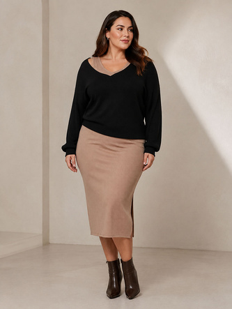 Priliehavé šaty s mikinou vo veľkosti plus size, béžovo-čierne