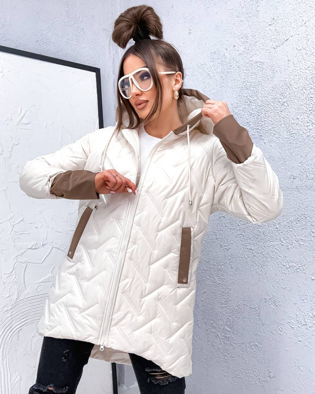 Voľná prechodná bunda vo veľkosti plus size s kapucňou v farbe ecru
