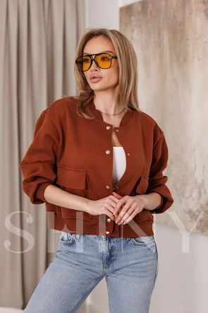 Elegantná hnedá dámska bunda typu bomber