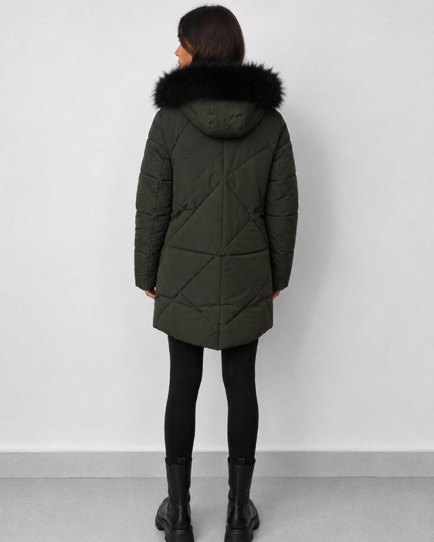 Zimná bunda s kožušinovou podšívkou v khaki farbe