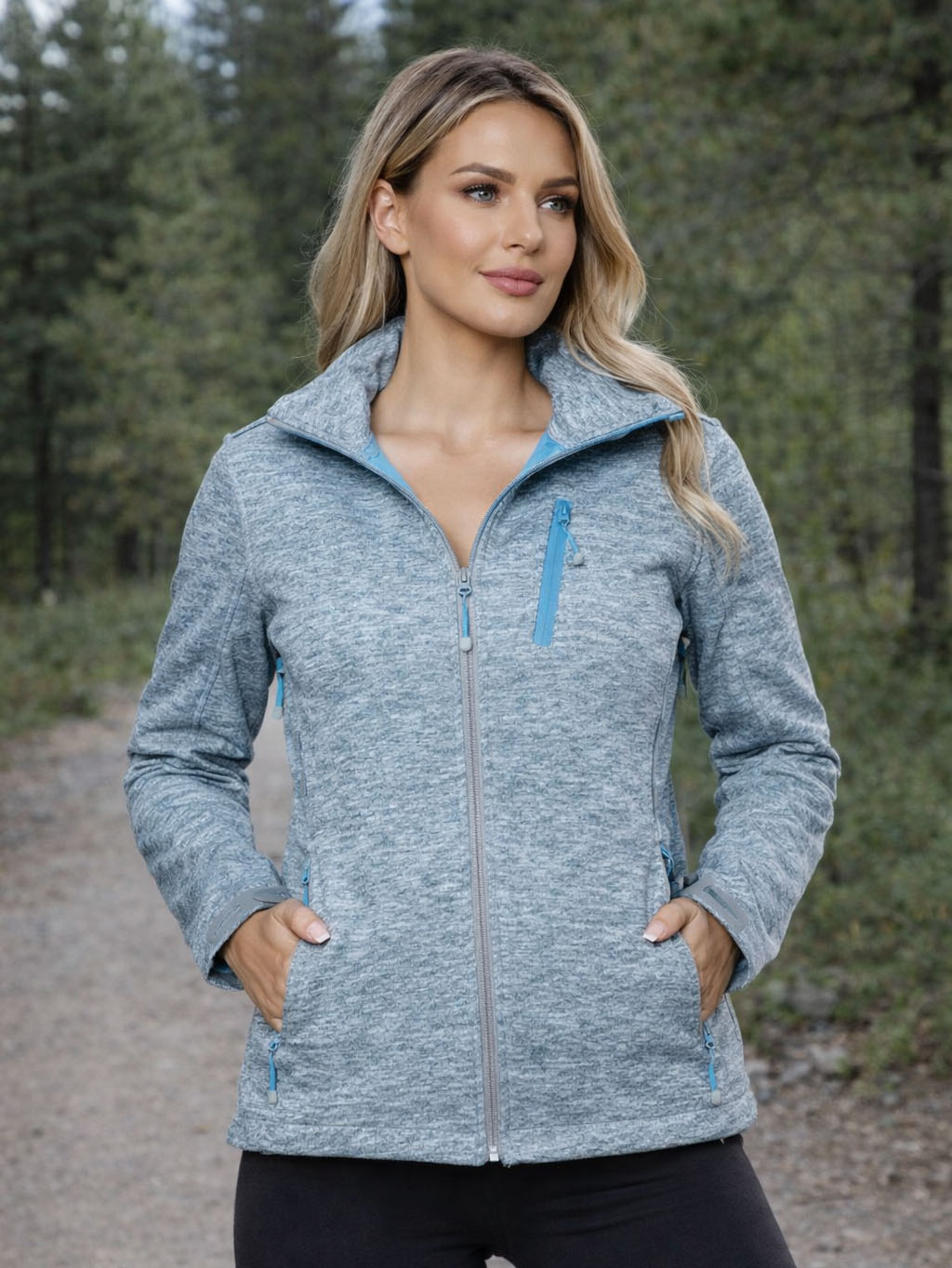 Šedo-modrá športová bunda typu softshell