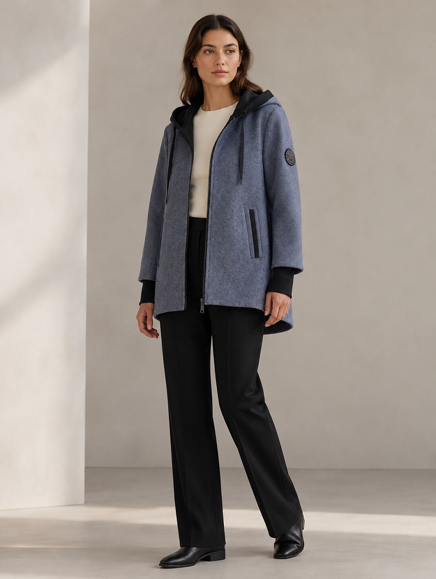 Tenká dámska bunda v štýle mikiny, tmavomodrá