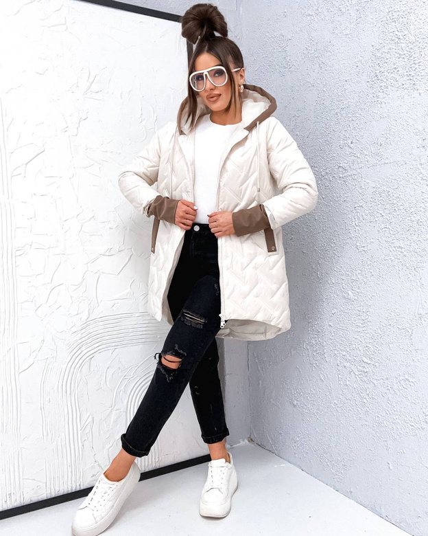 Voľná prechodná bunda vo veľkosti plus size s kapucňou v farbe ecru