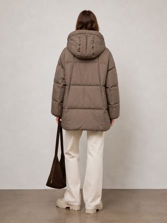 Dámska oversize bunda typu puffer v svetlohnedom odtieni