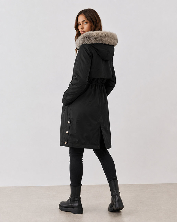 Damska parka z futerkiem czarna (5M3180-392)