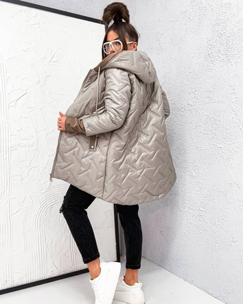 Voľná prechodná bunda vo veľkosti plus size s kapucňou, béžová