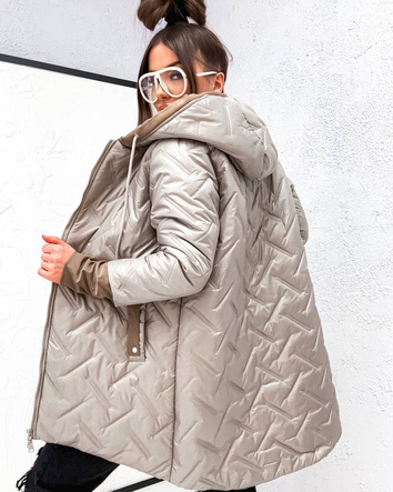 Voľná prechodná bunda vo veľkosti plus size s kapucňou, béžová