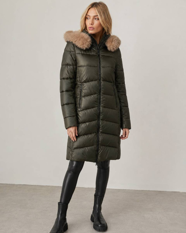 Dámska obojstranná bunda v khaki-béžovej farbe s odnímateľnou kapucňou