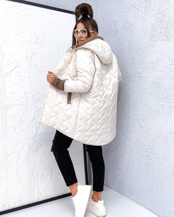 Voľná prechodná bunda vo veľkosti plus size s kapucňou v farbe ecru
