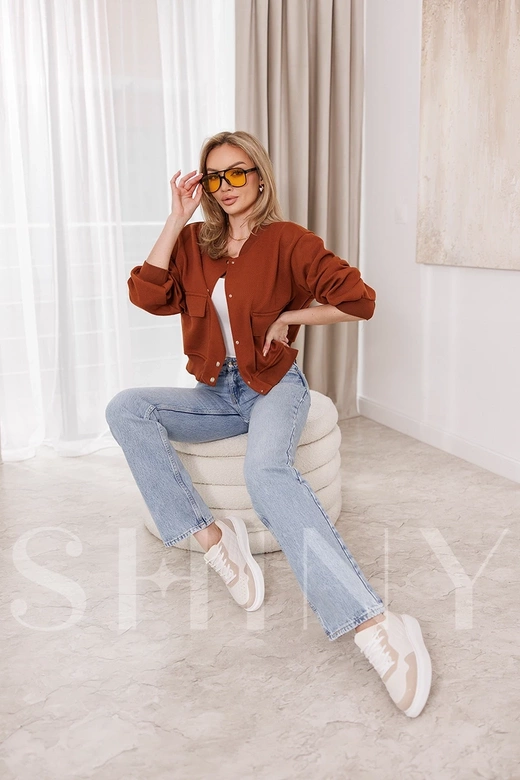 Elegantná hnedá dámska bunda typu bomber