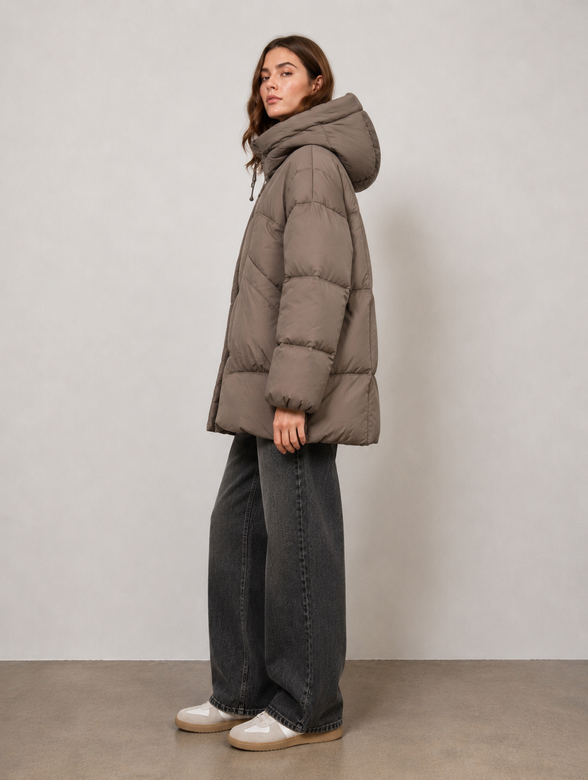 Dámska béžová oversize bunda typu puffer