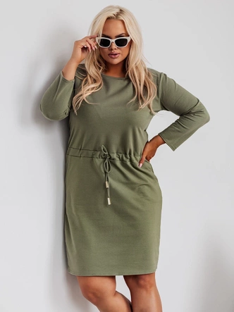 Bavlnené šaty vo veľkosti plus size s 3/4 rukávmi v khaki farbe