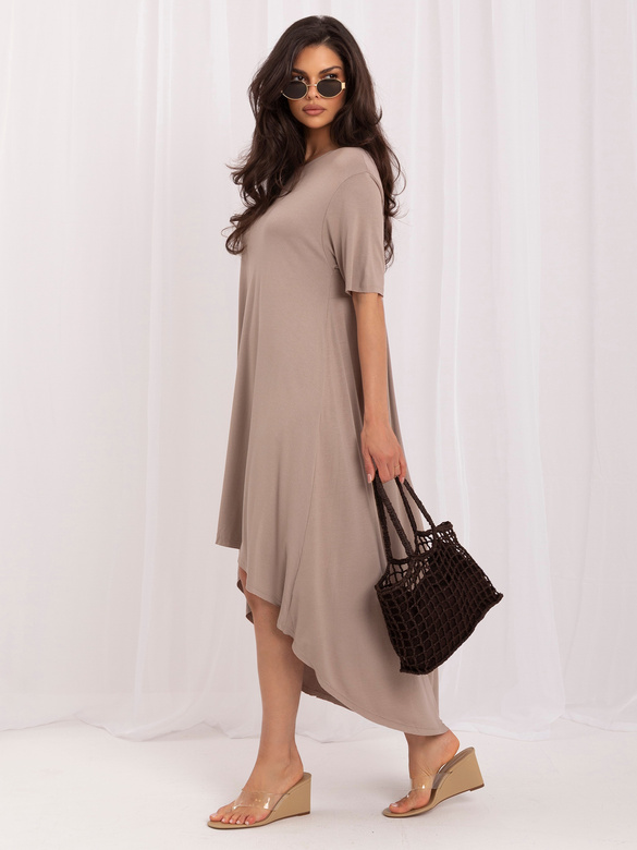 Asymetrické tmavo béžové bavlnené šaty
