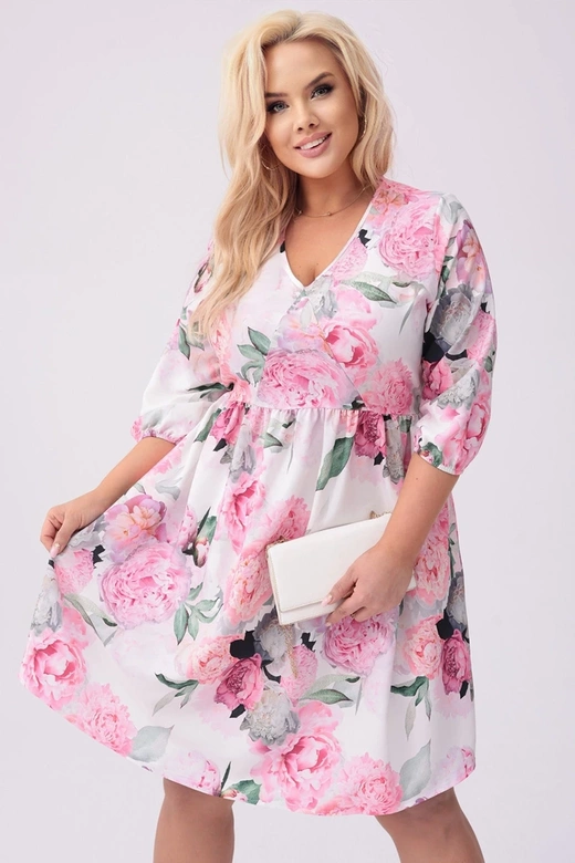 Šaty vo veľkosti plus size s kvetinovým vzorom v farbe ecru