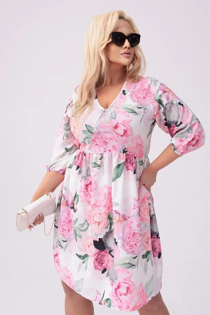 Šaty vo veľkosti plus size s kvetinovým vzorom v farbe ecru