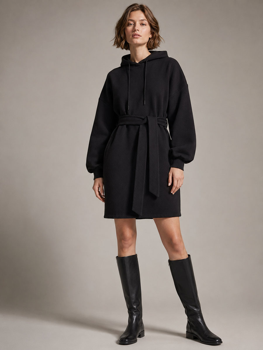 Voľné čierne šaty v štýle oversize