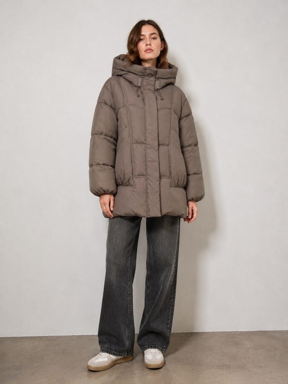 Dámska béžová oversize bunda typu puffer