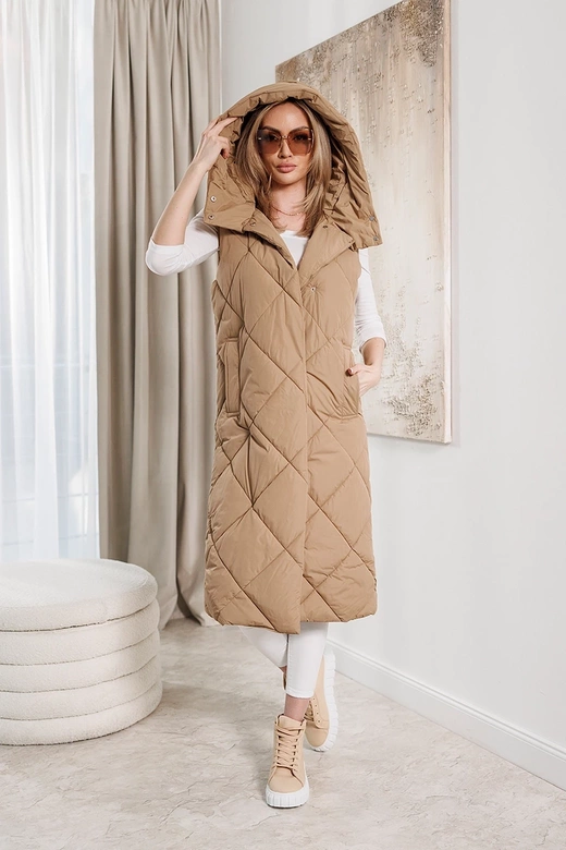 Tmavo béžová dlhá vesta oversize
