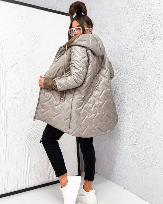 Voľná prechodná bunda vo veľkosti plus size s kapucňou, béžová