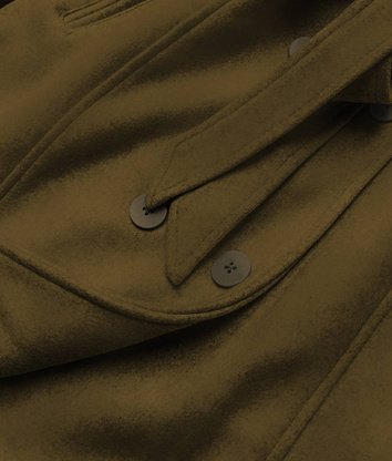 Elegantný kabát s kožušinovým lemom v khaki farbe