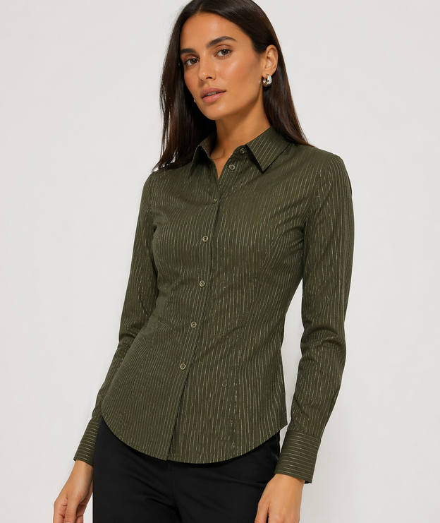 Elegantná khaki blúzka s golierom