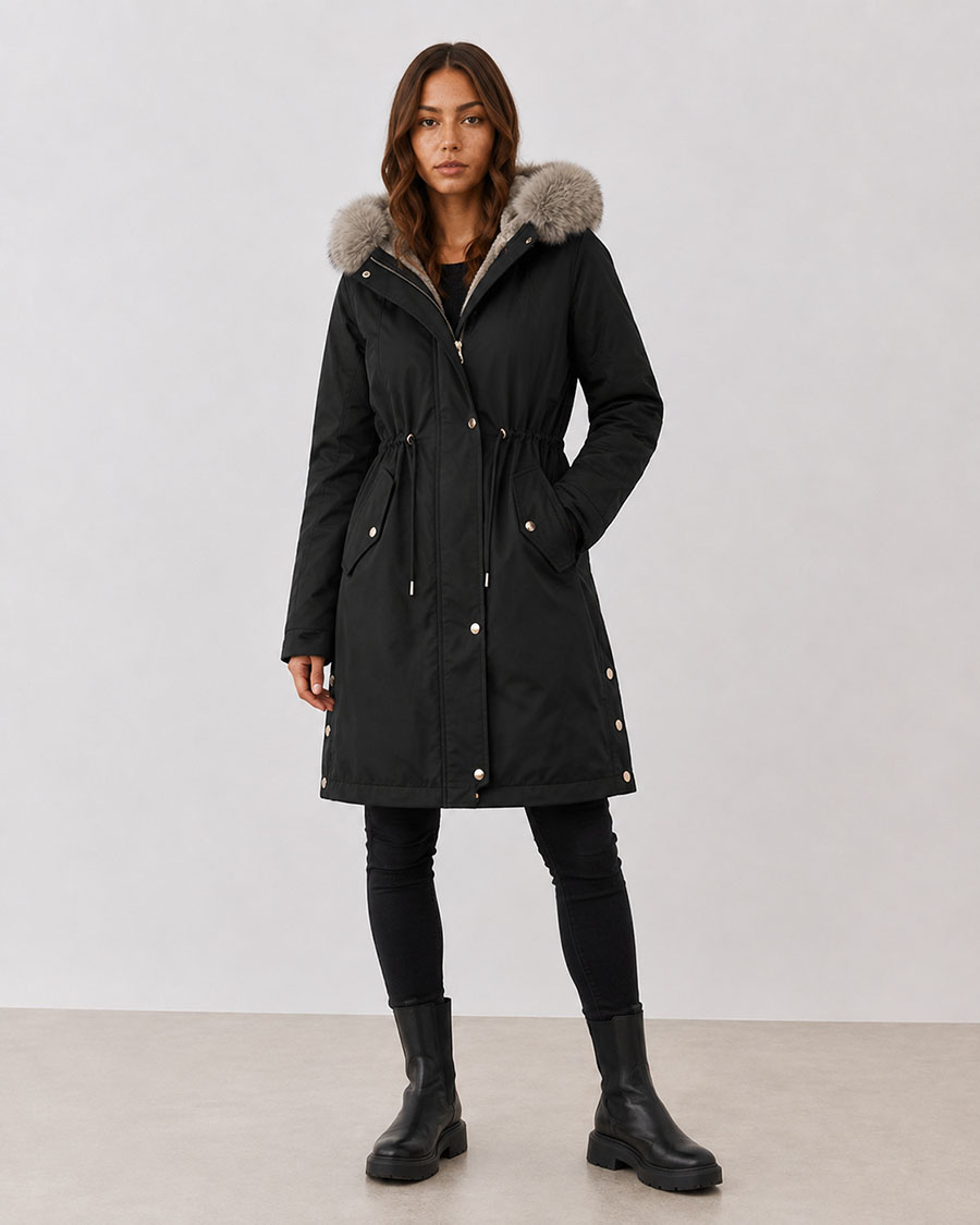  Damska parka z futerkiem czarna (5M3180-392)