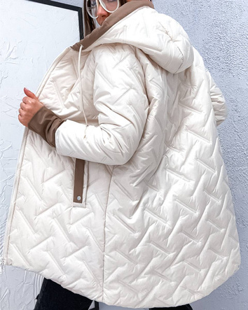 Voľná prechodná bunda vo veľkosti plus size s kapucňou v farbe ecru