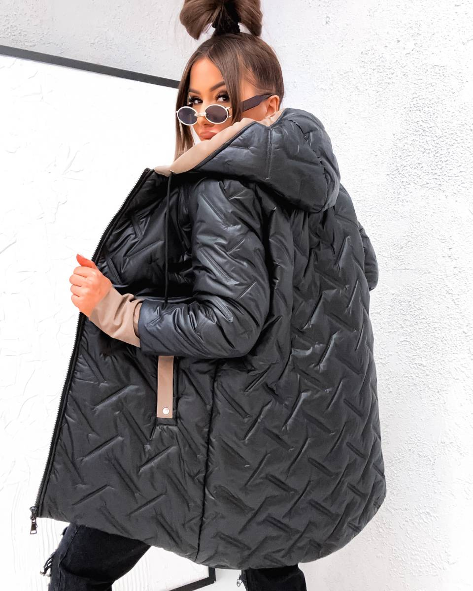 Voľná prechodná bunda vo veľkosti plus size s kapucňou, čierna