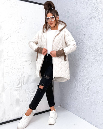 Voľná prechodná bunda vo veľkosti plus size s kapucňou v farbe ecru