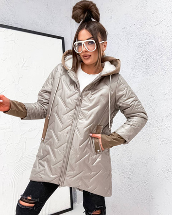 Voľná prechodná bunda vo veľkosti plus size s kapucňou, béžová