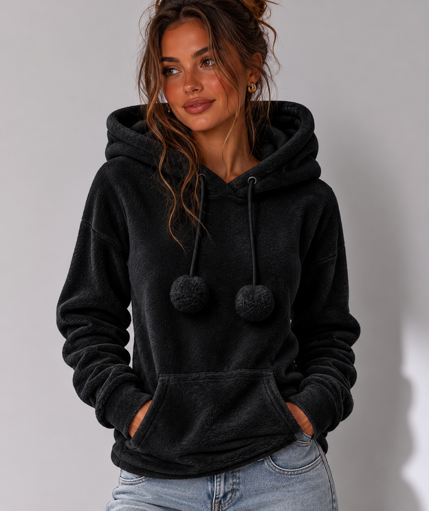 Čierna športová mikina s kapucňou z plyšu